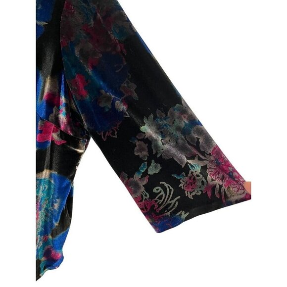 Badgley Mischka Velour Floral Top 2X Blue Retro Boho Western Coastal Preppy 80s - Picture 6 of 15